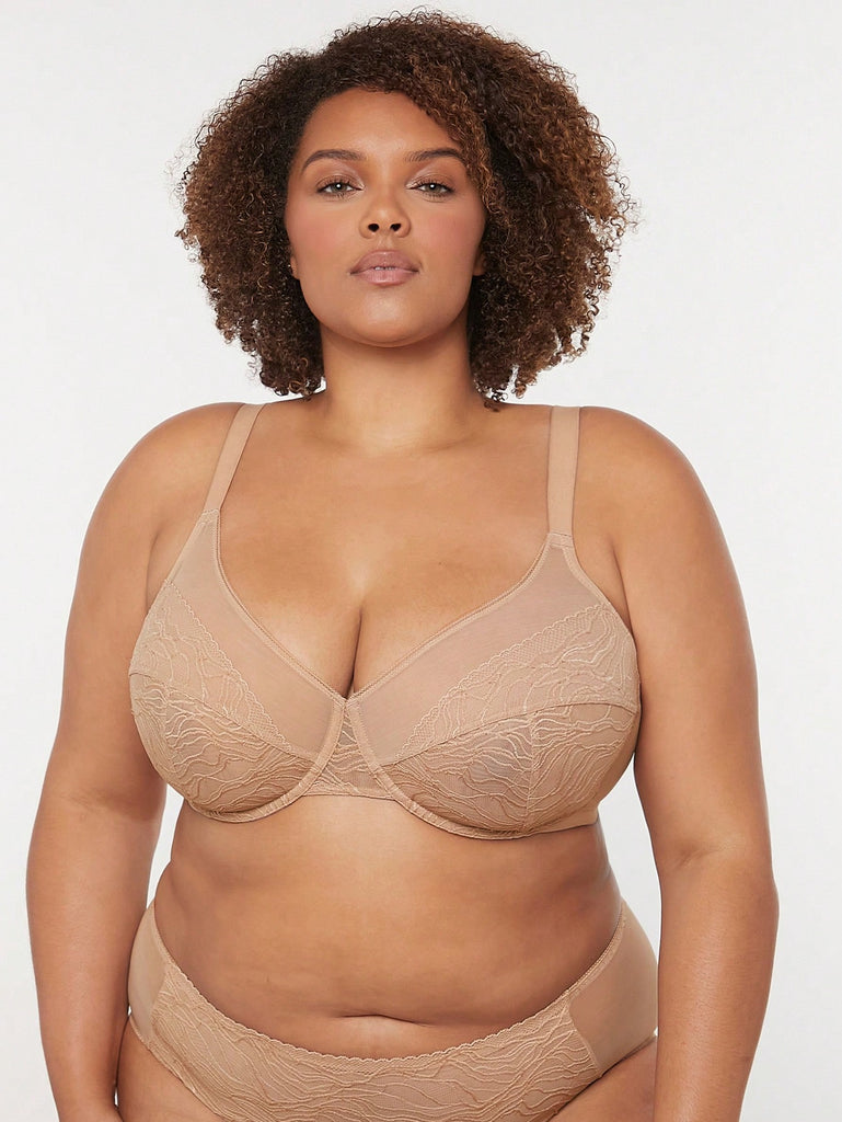 Plus Full Coverage Unlined Lace Bra