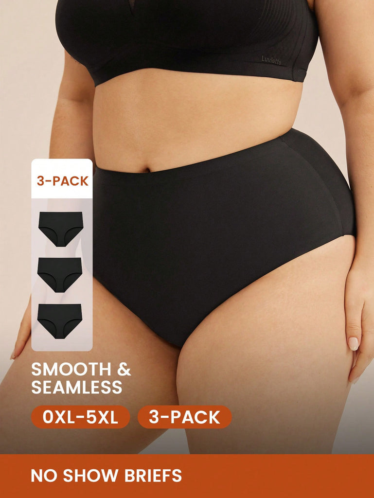 Plus 3-Pack Smoothing High-Waist  Black Briefs Women Underwear Panty Set