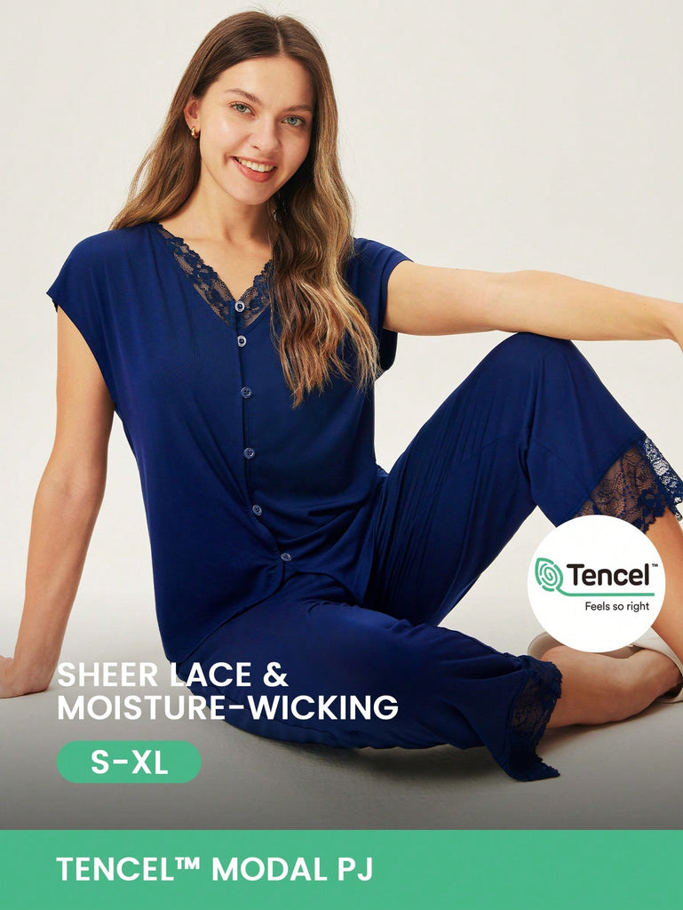 Super Soft TENCEL™  Modal Lace Inset Button Up Pajama Set