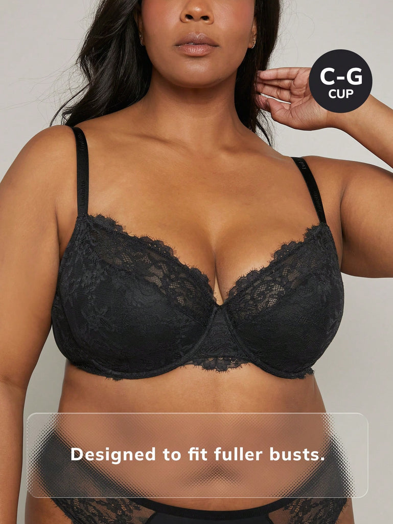 Plus Floral Lace Lightly Lined Bra