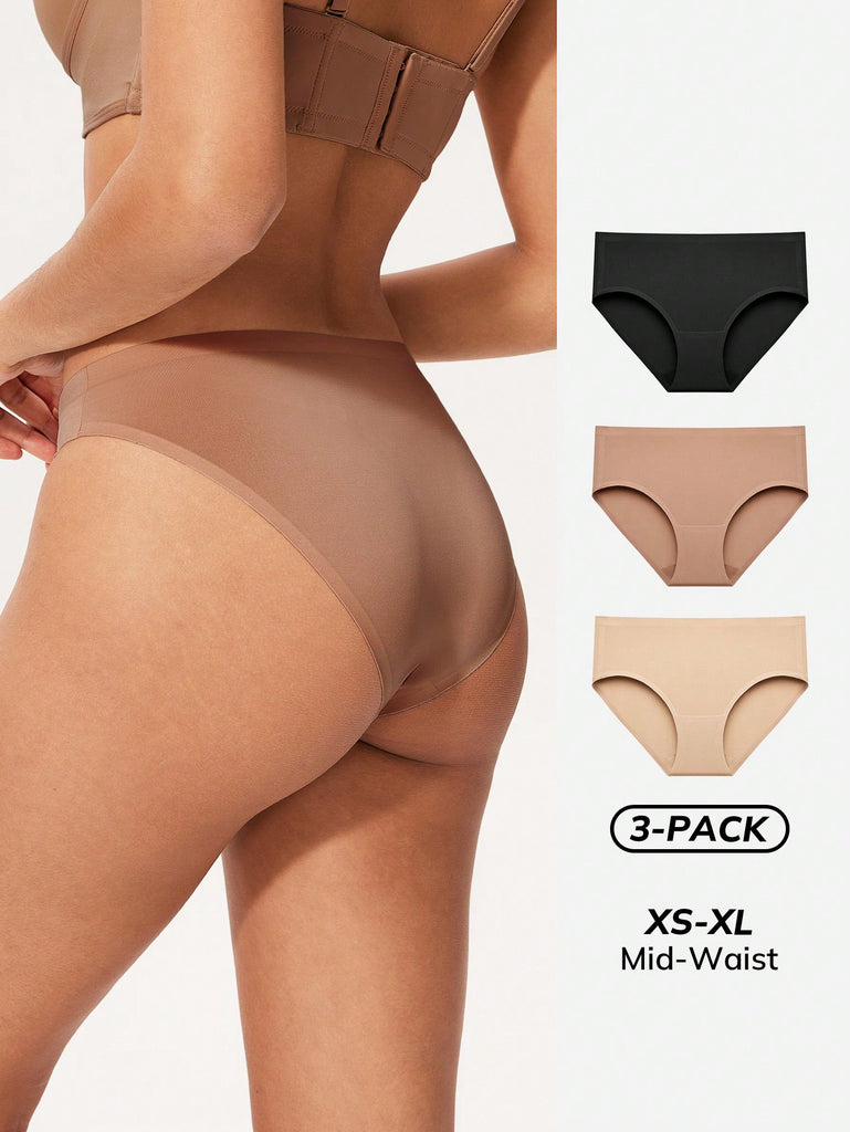 3-Pack Microfiber Mid Waist No-show Bikini Panties