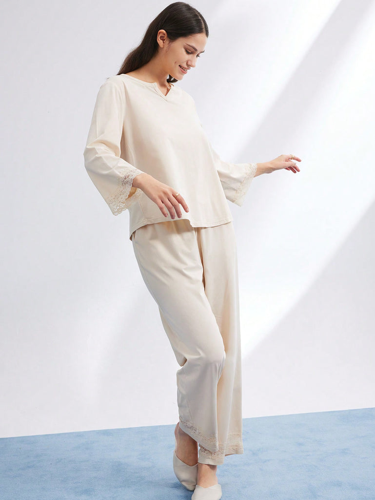 Cotton Modal Lace Long Pajama Set