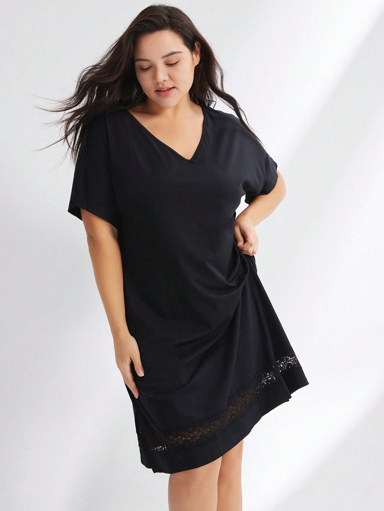 Plus Modal Lace Nightgown