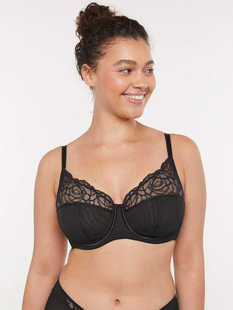 Full Coverage Unlined Lace Mesh Bra