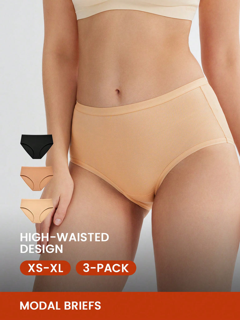 3-Pack High Stretch Modal High Waist Briefs Comfy Women's Underwear Panty Set