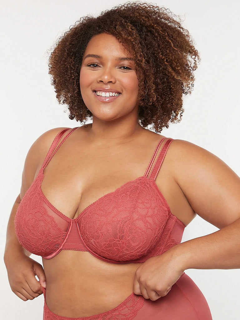 Plus Strappy Unlined Lace Mesh Bra