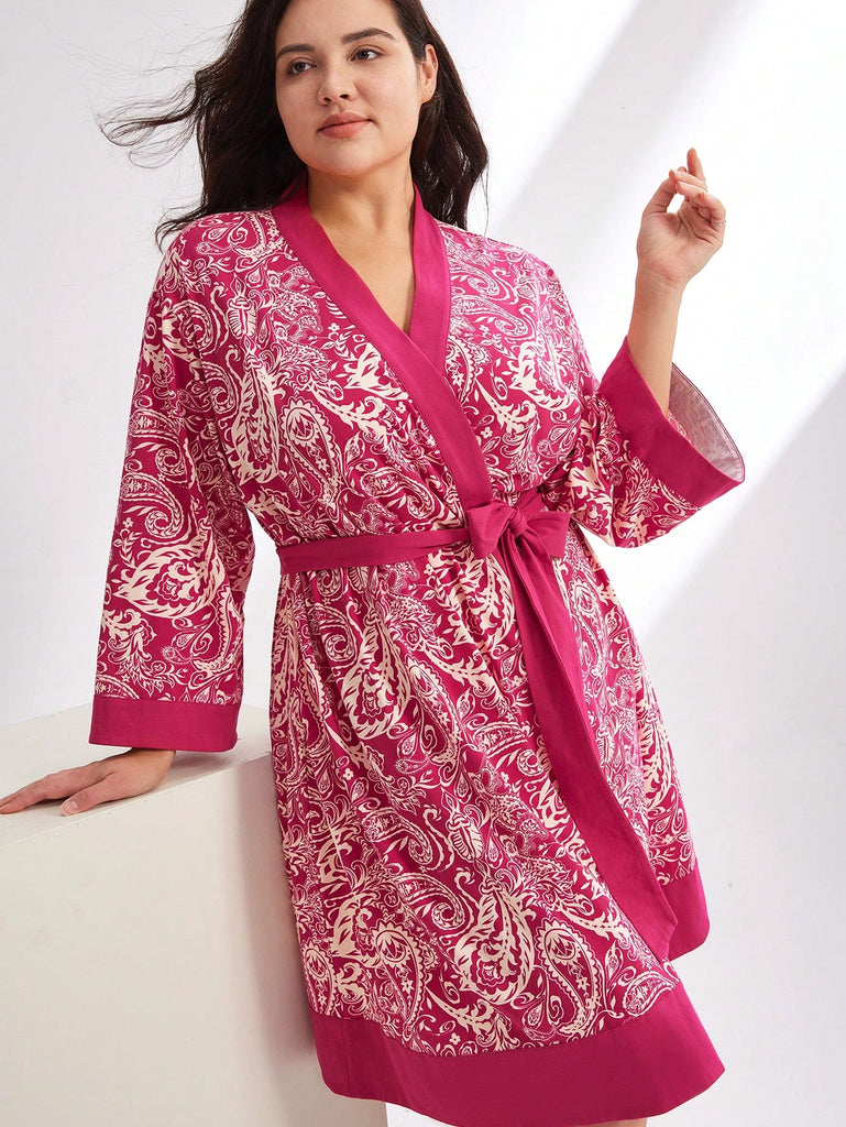 Plus Cotton Paisley Print Kimono Robe
