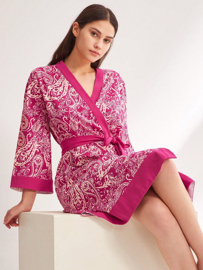 Cotton Paisley Print Kimono Robe