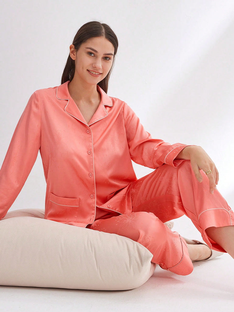 Satin Jacquard Long Pajama Set